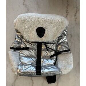 Pajar Silver Puffer Backpack Shearling Travel Bag Preowned